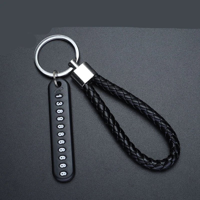 Anti-lost Car Keychain Phone Number Card Keyring Leather Bradied Rope Auto Vehicle Key Chain Holder Accessories Gift for Husband