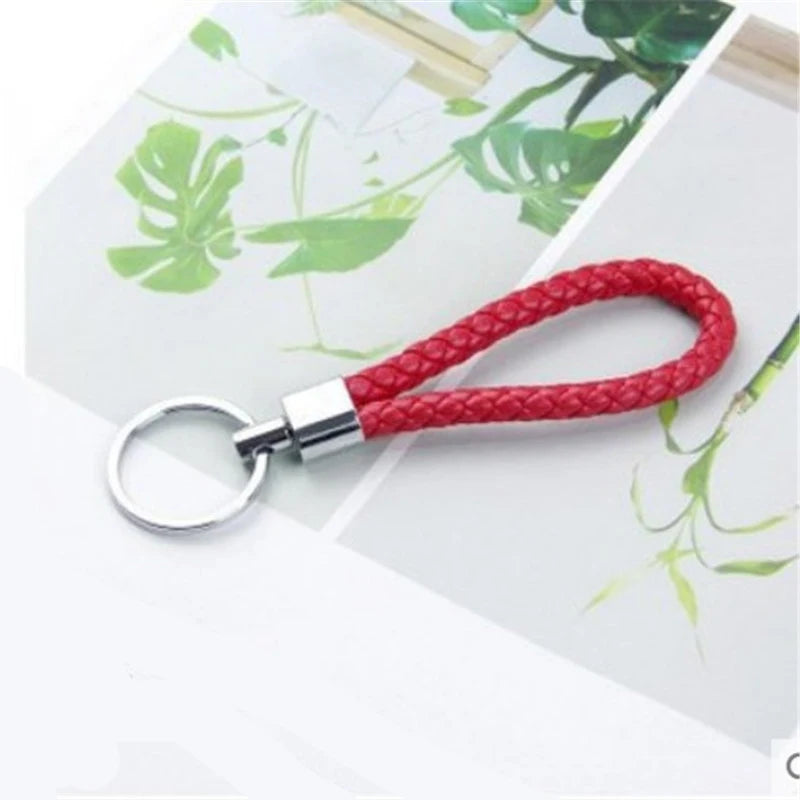 Anti-lost Car Keychain Phone Number Card Keyring Leather Bradied Rope Auto Vehicle Key Chain Holder Accessories Gift for Husband