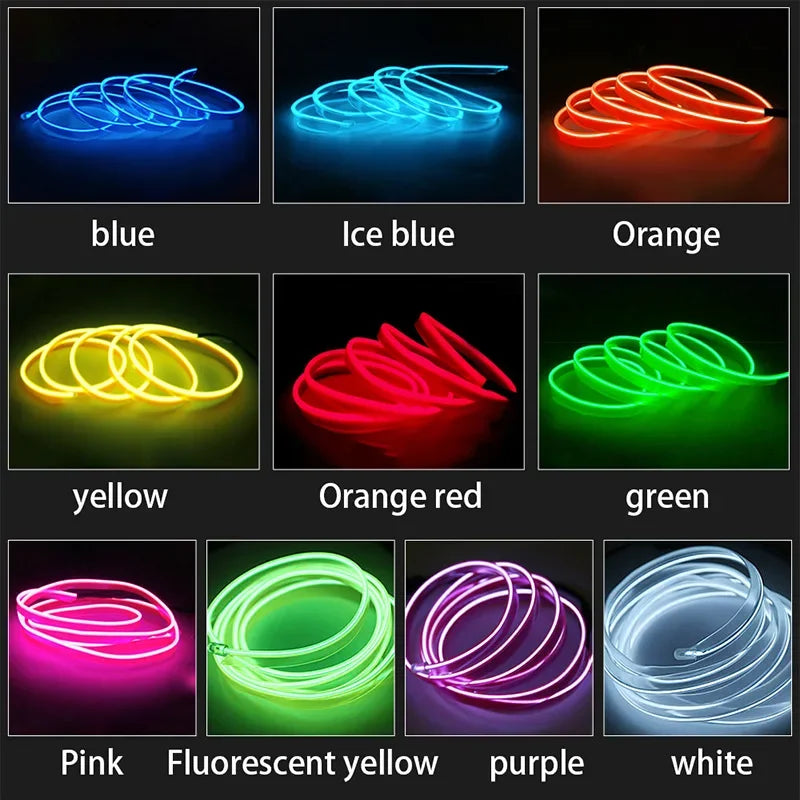 3M/5M Car Interior Led Decorative Lamp EL Wiring Neon Strip For Auto DIY Flexible Ambient Light Party Atmosphere Diode