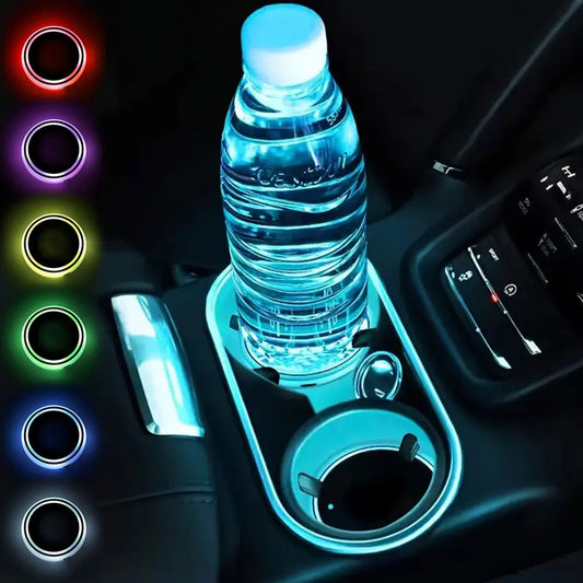 7 Colors Car Coasters Cup Holder LED Light Mats Bottle Light Sensor Atmosphere Interior Accessories Universal