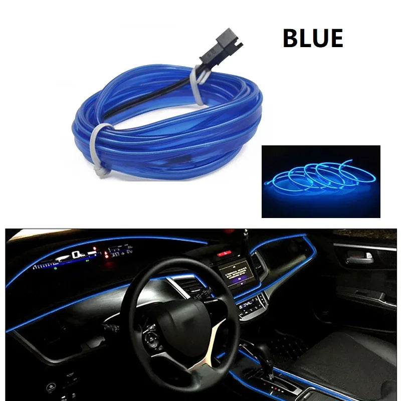 3M/5M Car Interior Led Decorative Lamp EL Wiring Neon Strip For Auto DIY Flexible Ambient Light Party Atmosphere Diode